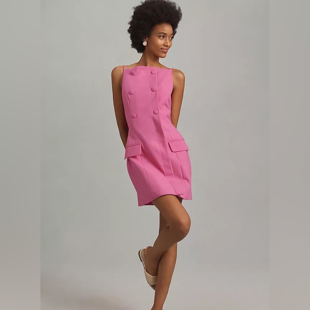 Maeve Anthropologie Pink Sleeveless Square-Neck Button-Front Mini Dress XL NWOT